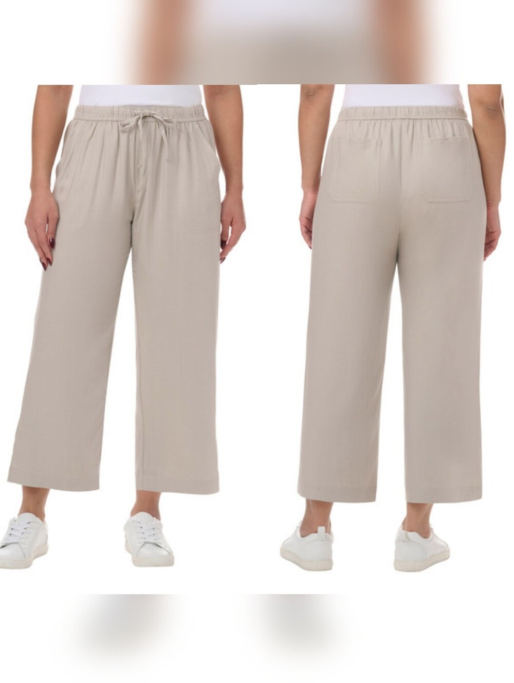 Splendid Pants Womens XL Khaki Tan Pull On Wide Leg Crop Coastal Lagenlook Boho